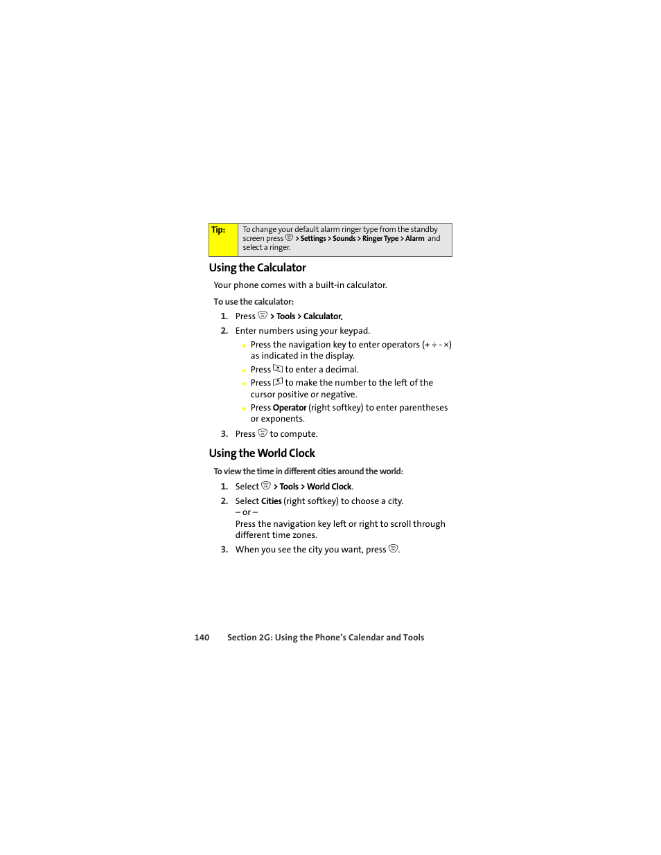 Using the calculator, Using the world clock | Sprint Nextel ic502 User Manual | Page 154 / 226
