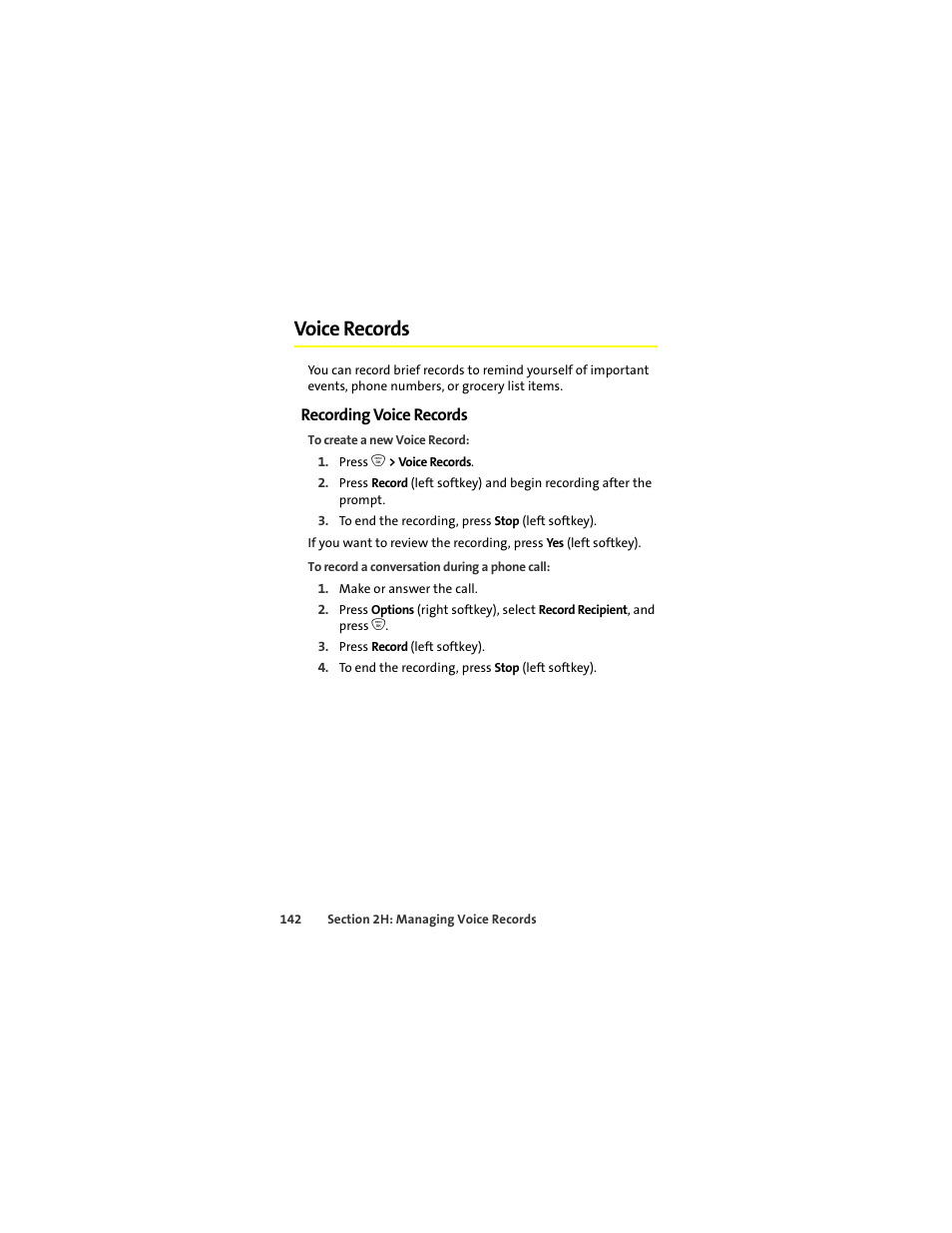 Voice records, Recording voice records | Sprint Nextel ic502 User Manual | Page 156 / 226