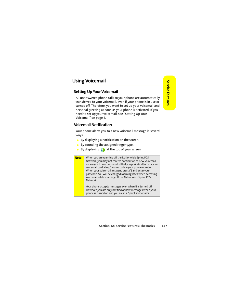 Using voicemail, Setting up your voicemail, Voicemail notification | Sprint Nextel ic502 User Manual | Page 161 / 226