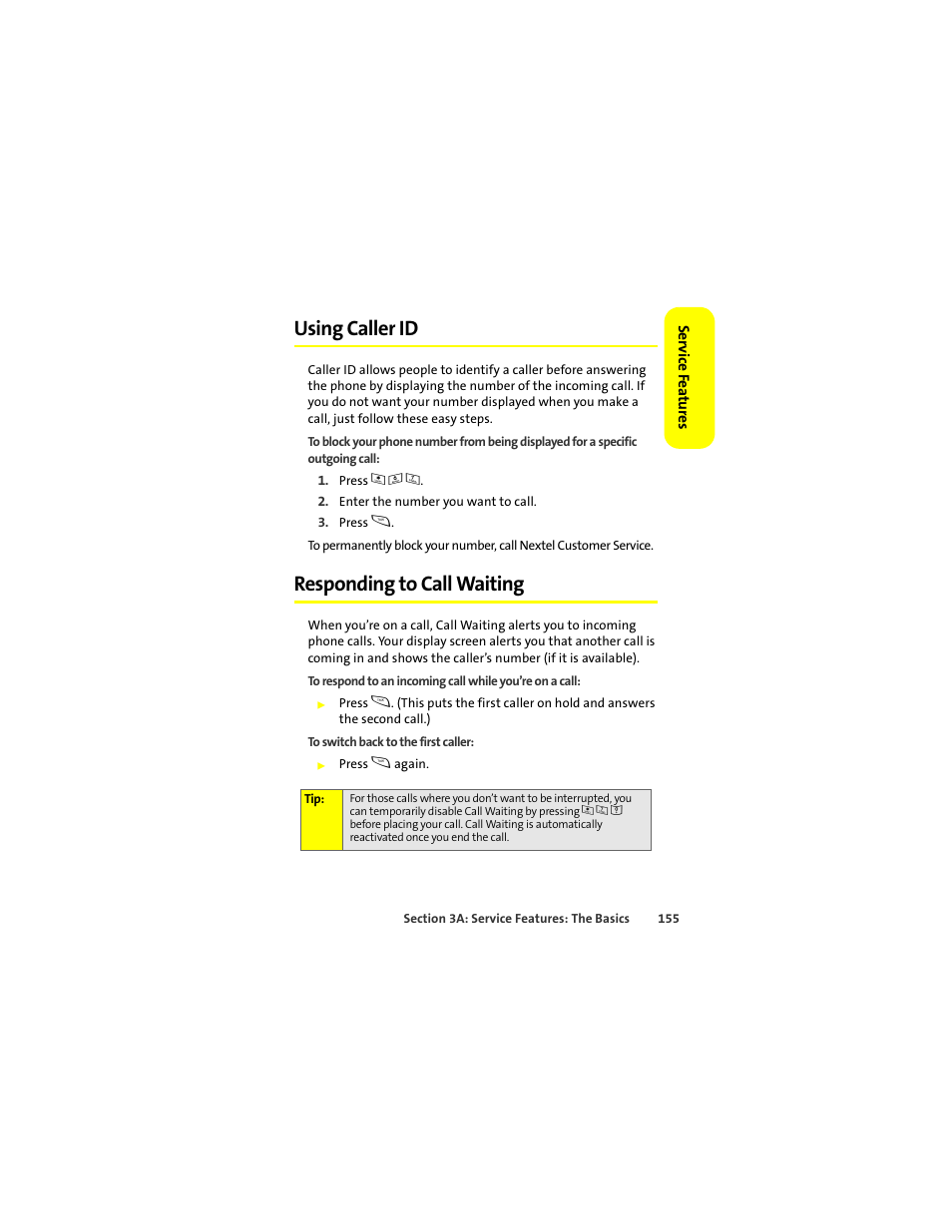 Using caller id, Responding to call waiting | Sprint Nextel ic502 User Manual | Page 169 / 226