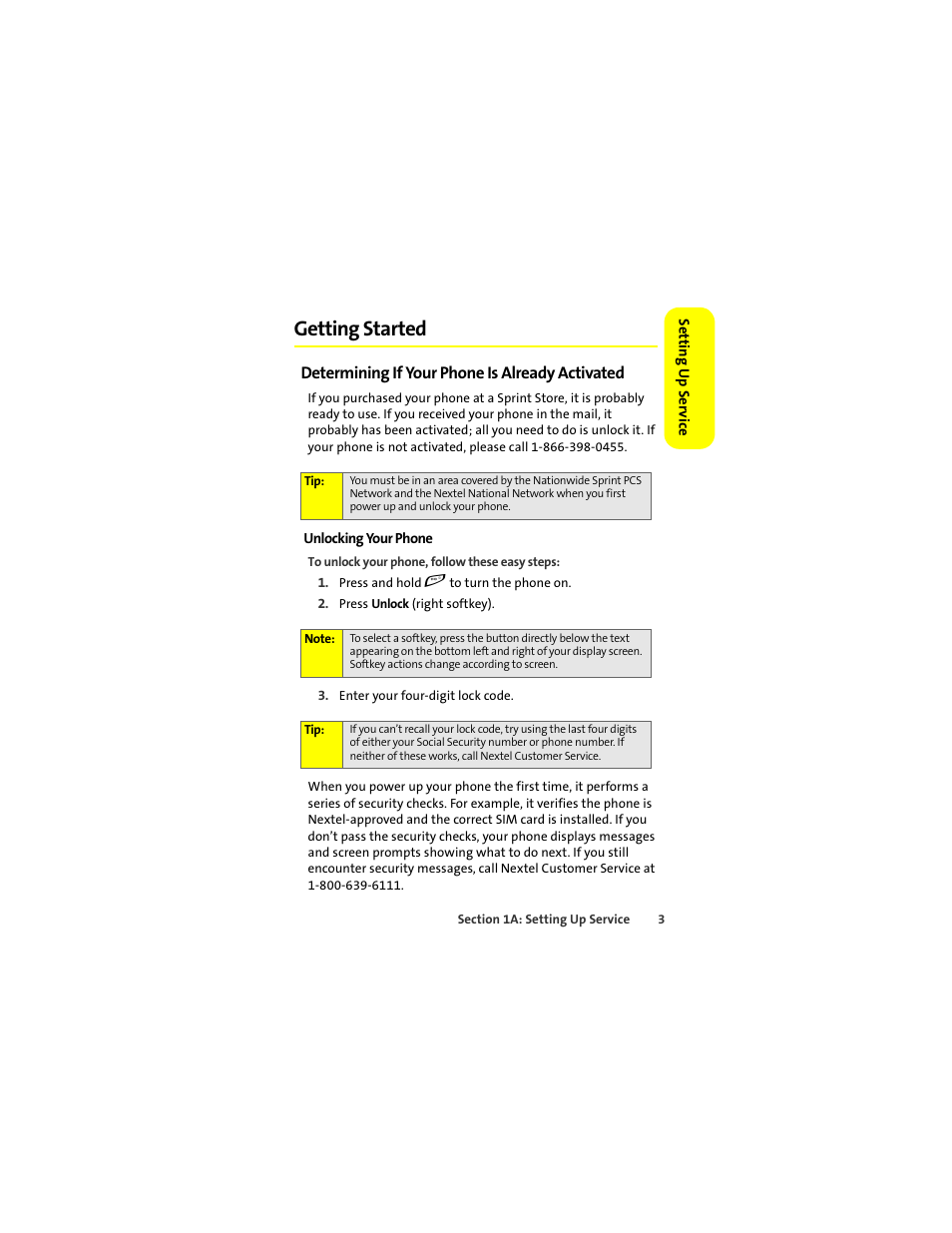 Getting started, Determining if your phone is already activated | Sprint Nextel ic502 User Manual | Page 17 / 226