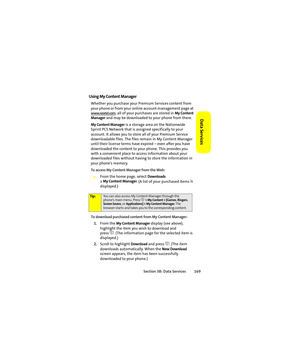 Using my content manager | Sprint Nextel ic502 User Manual | Page 183 / 226