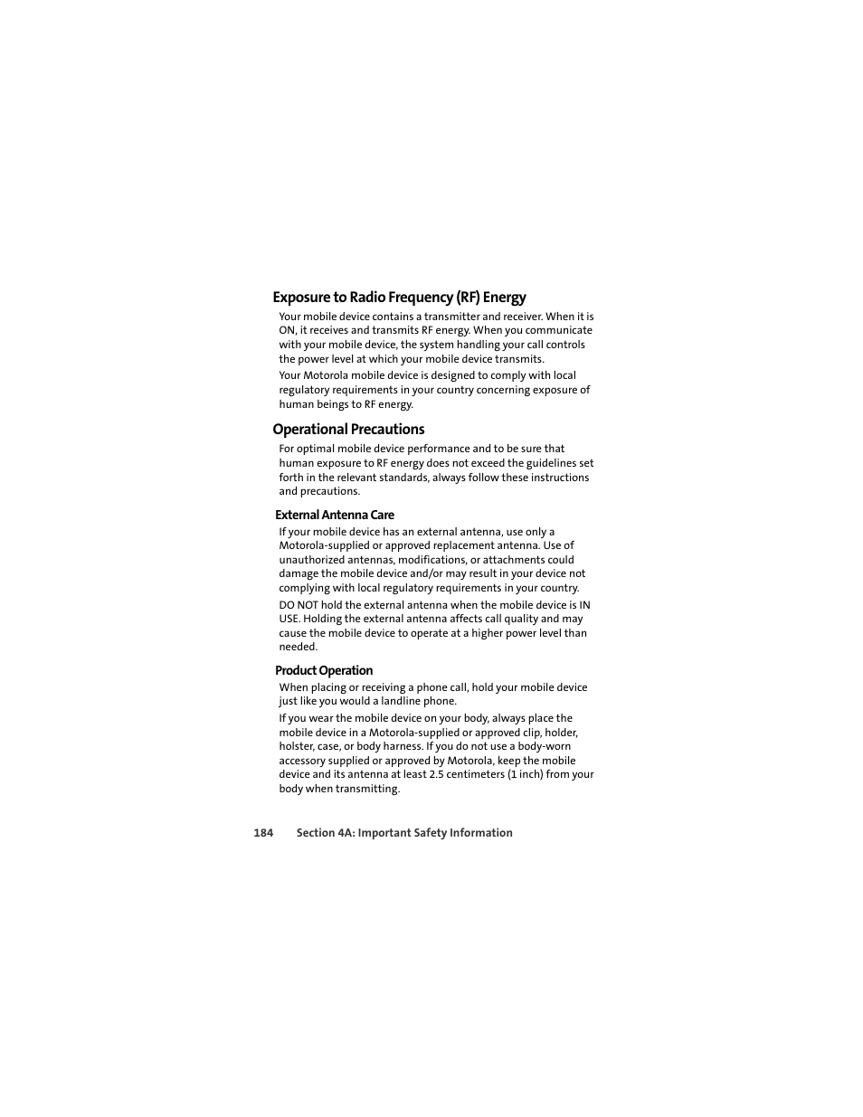 Exposure to radio frequency (rf) energy, Operational precautions | Sprint Nextel ic502 User Manual | Page 198 / 226