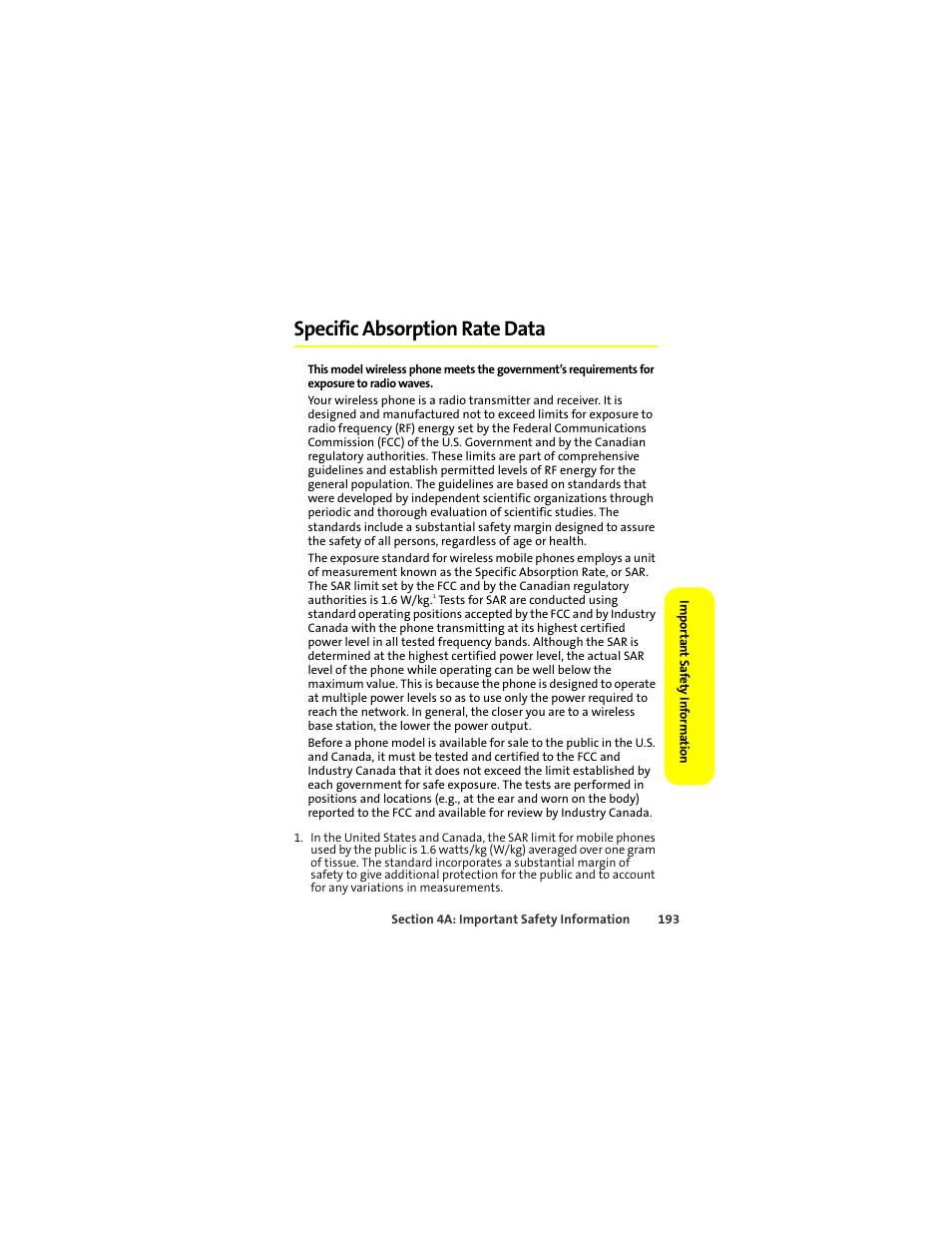 Specific absorption rate data | Sprint Nextel ic502 User Manual | Page 207 / 226