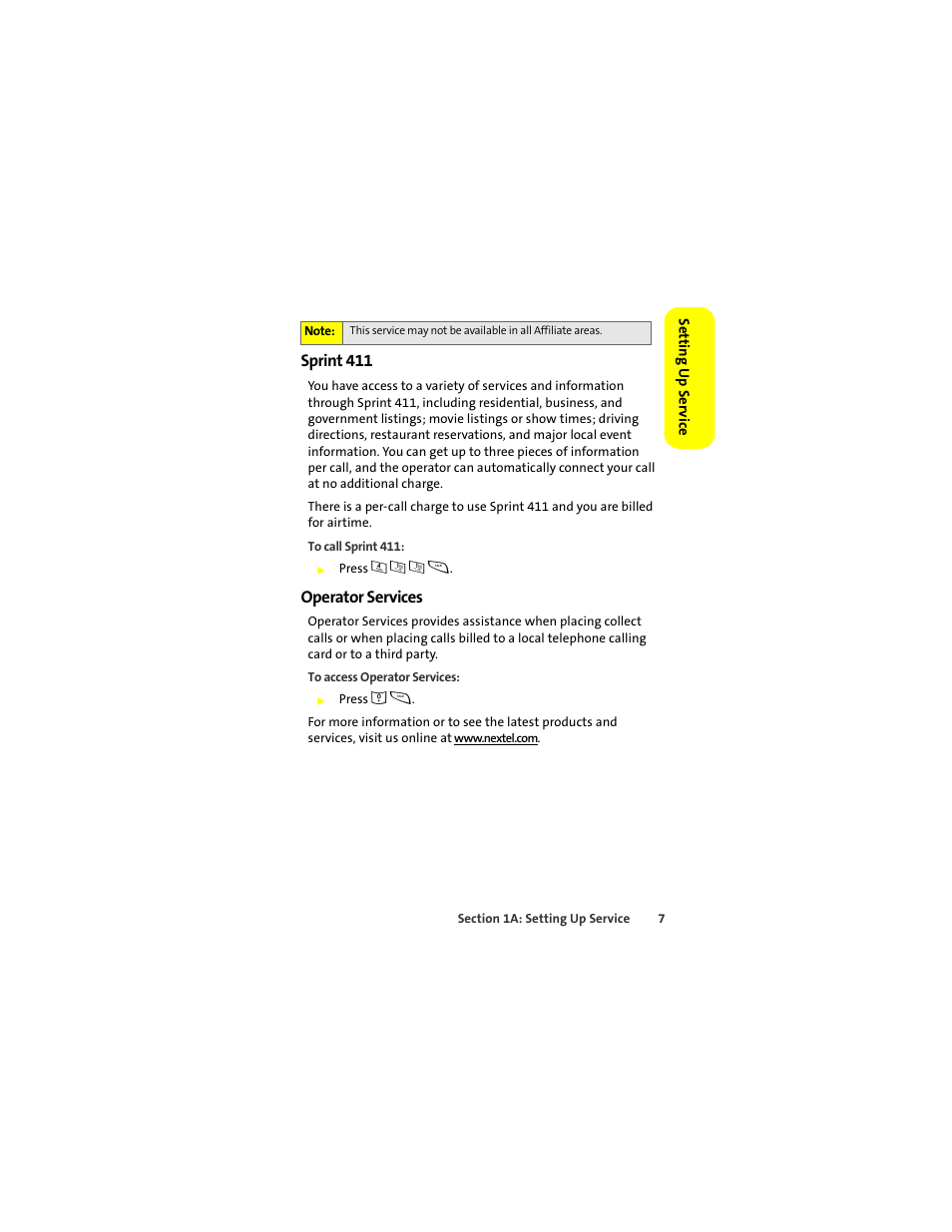 Sprint 411, Operator services | Sprint Nextel ic502 User Manual | Page 21 / 226
