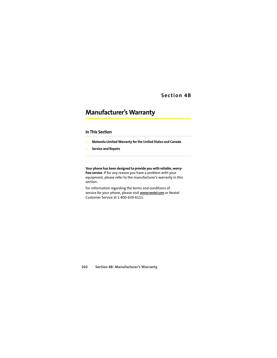Manufacturer’s warranty | Sprint Nextel ic502 User Manual | Page 216 / 226