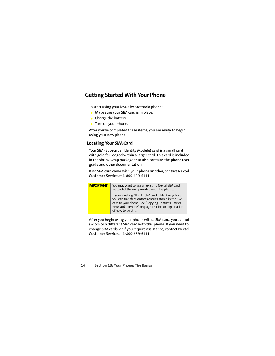 Getting started with your phone, Locating your sim card | Sprint Nextel ic502 User Manual | Page 28 / 226