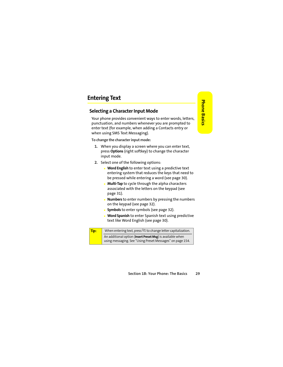 Entering text, Selecting a character input mode | Sprint Nextel ic502 User Manual | Page 43 / 226