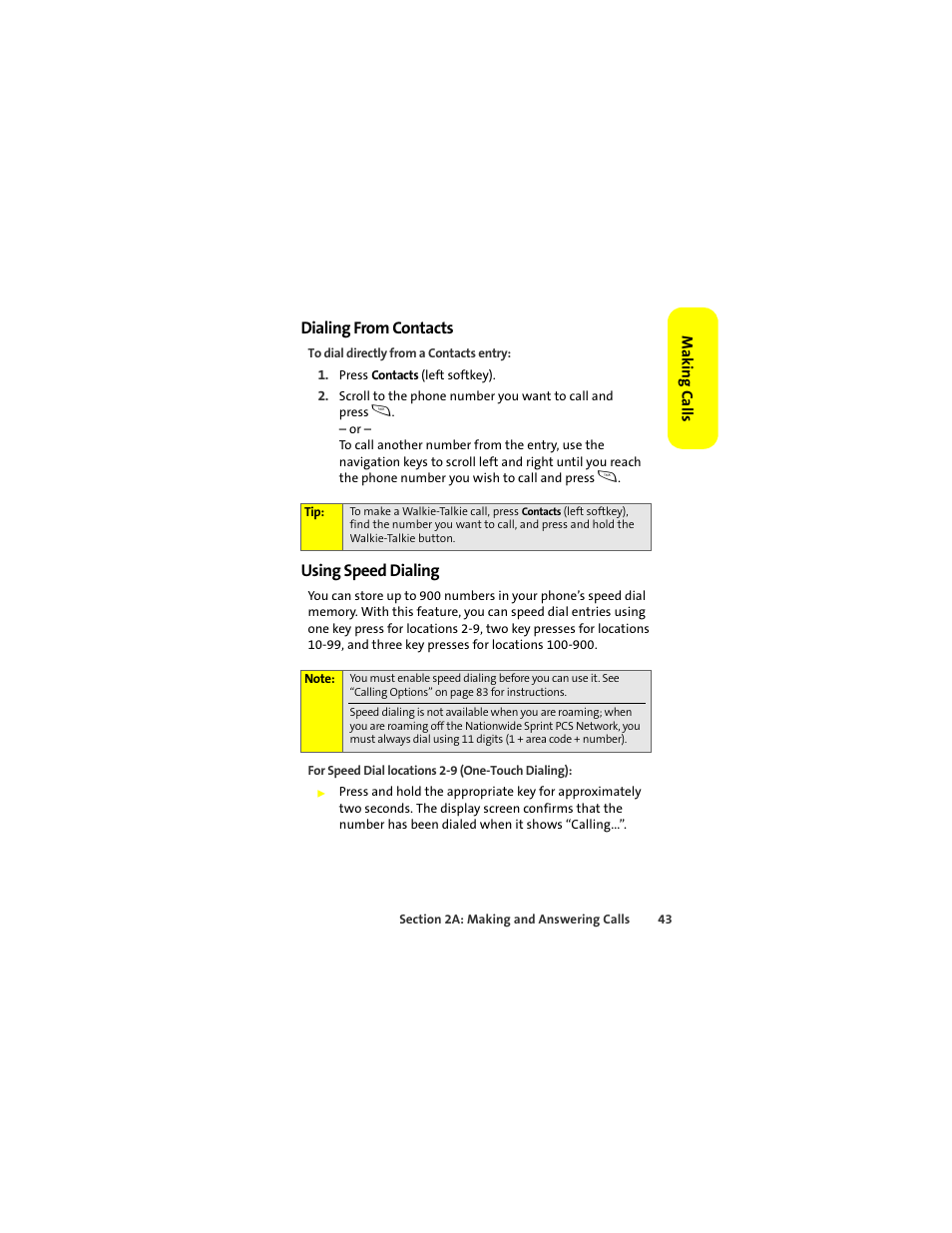 Dialing from contacts, Using speed dialing | Sprint Nextel ic502 User Manual | Page 57 / 226