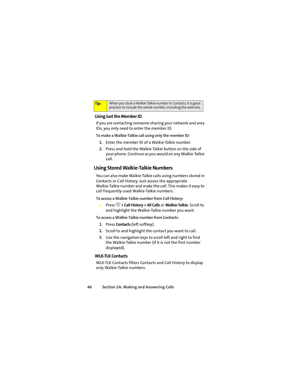 Using stored walkie-talkie numbers | Sprint Nextel ic502 User Manual | Page 60 / 226