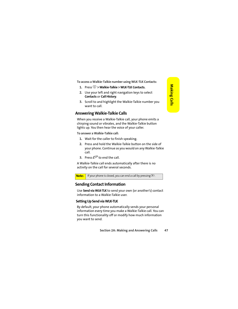 Answering walkie-talkie calls, Sending contact information | Sprint Nextel ic502 User Manual | Page 61 / 226