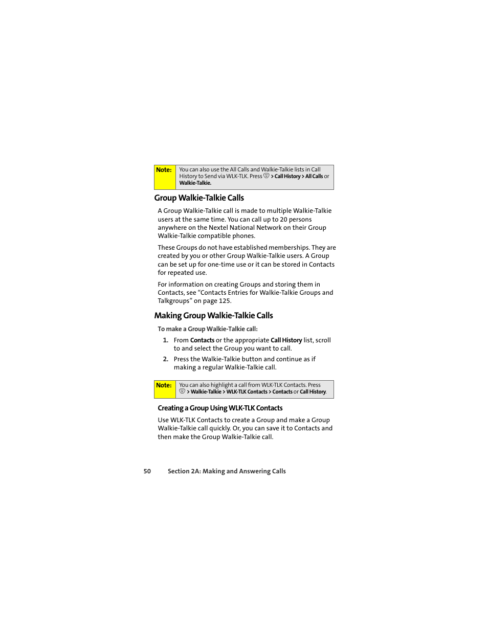 Group walkie-talkie calls, Making group walkie-talkie calls | Sprint Nextel ic502 User Manual | Page 64 / 226