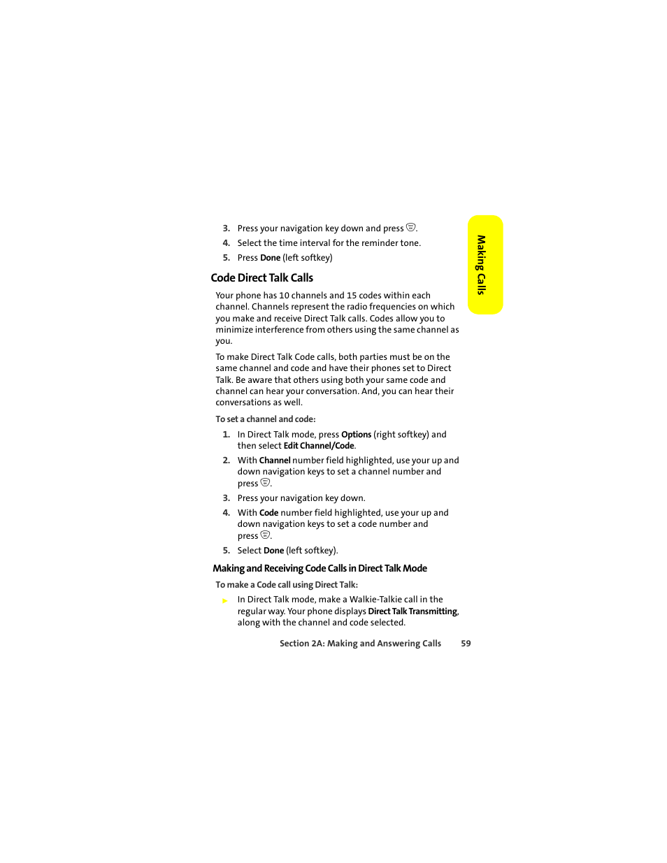 Code direct talk calls | Sprint Nextel ic502 User Manual | Page 73 / 226