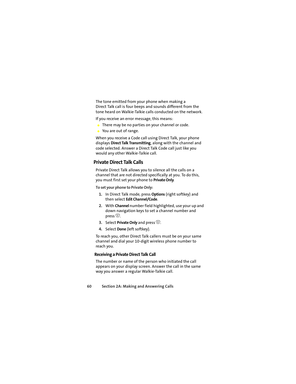 Private direct talk calls | Sprint Nextel ic502 User Manual | Page 74 / 226