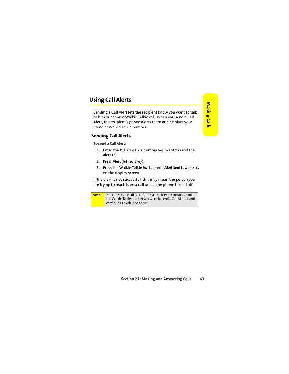 Using call alerts, Sending call alerts | Sprint Nextel ic502 User Manual | Page 77 / 226