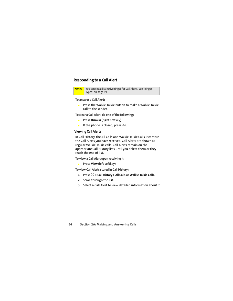 Responding to a call alert | Sprint Nextel ic502 User Manual | Page 78 / 226