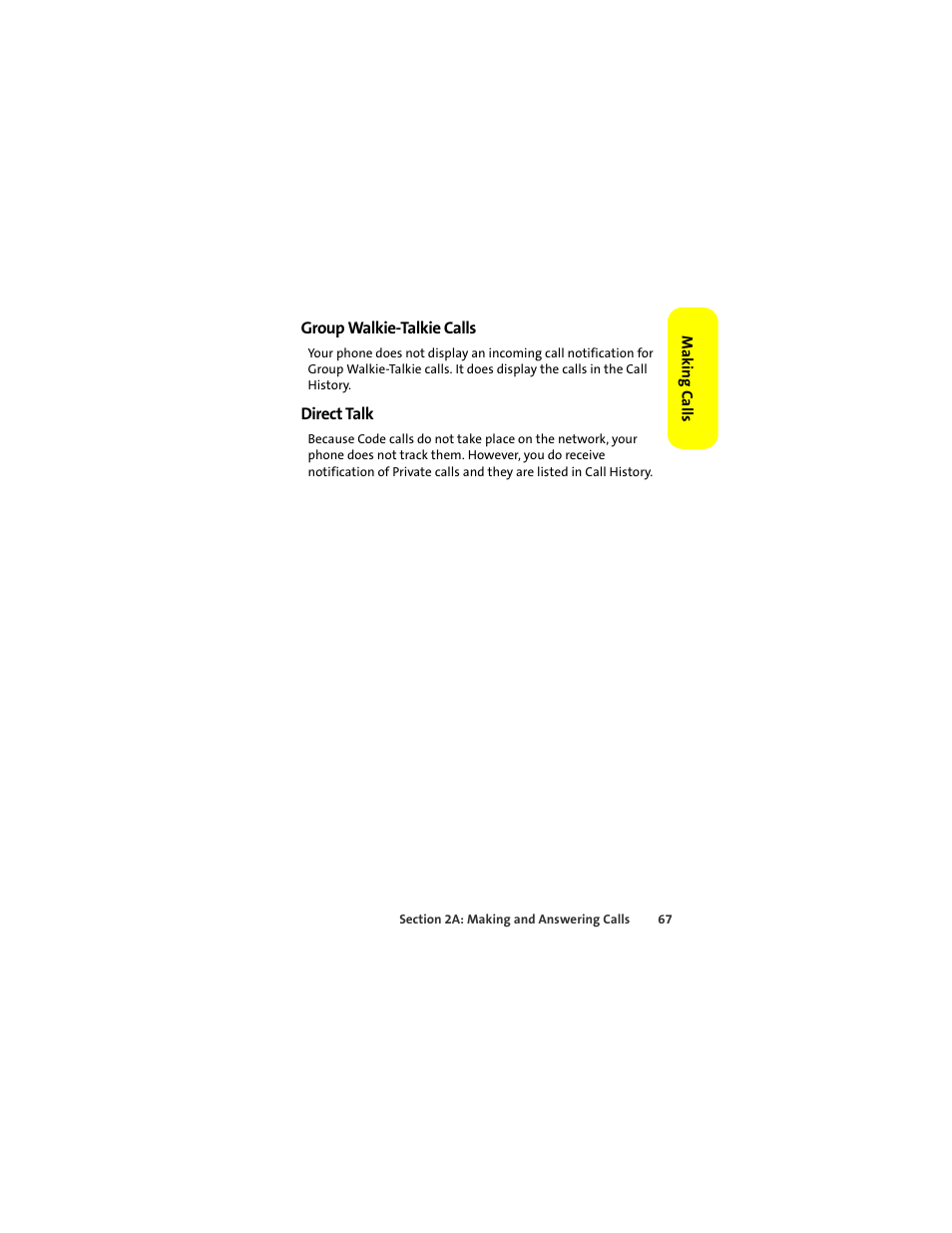 Group walkie-talkie calls, Direct talk | Sprint Nextel ic502 User Manual | Page 81 / 226
