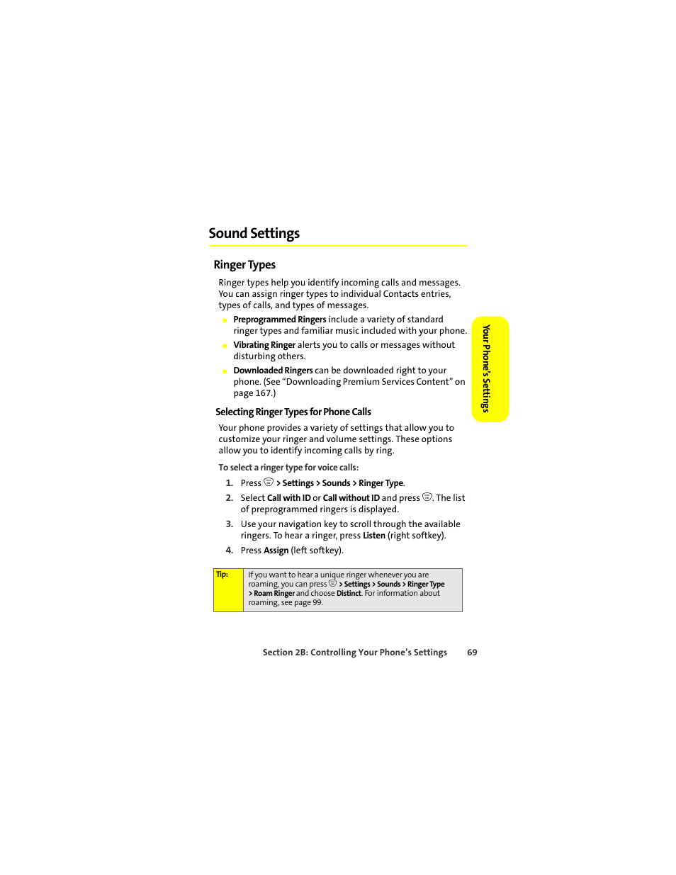 Sound settings, Ringer types | Sprint Nextel ic502 User Manual | Page 83 / 226