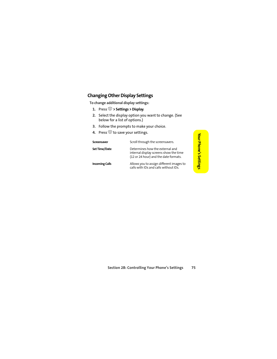 Changing other display settings | Sprint Nextel ic502 User Manual | Page 89 / 226