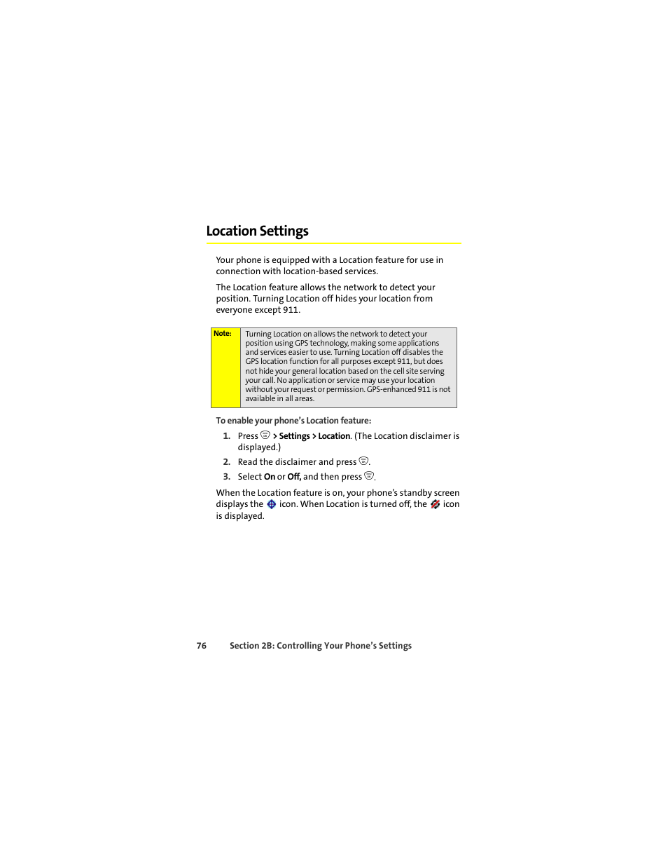 Location settings | Sprint Nextel ic502 User Manual | Page 90 / 226