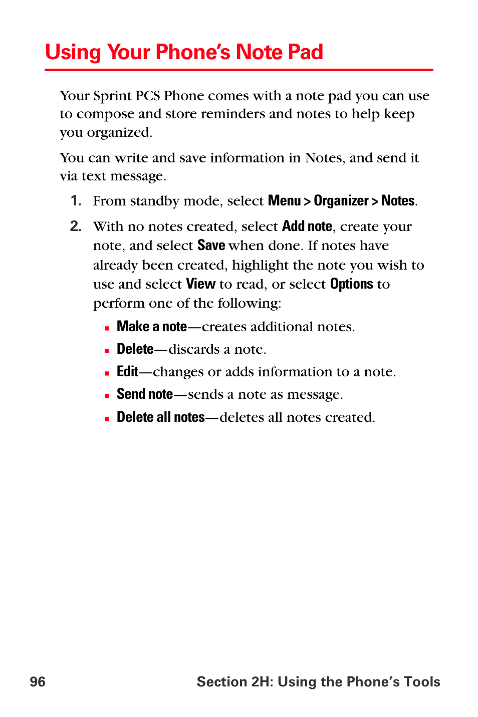 Using your phone’s note pad | Sprint Nextel PCS VI-3155I User Manual | Page 108 / 209