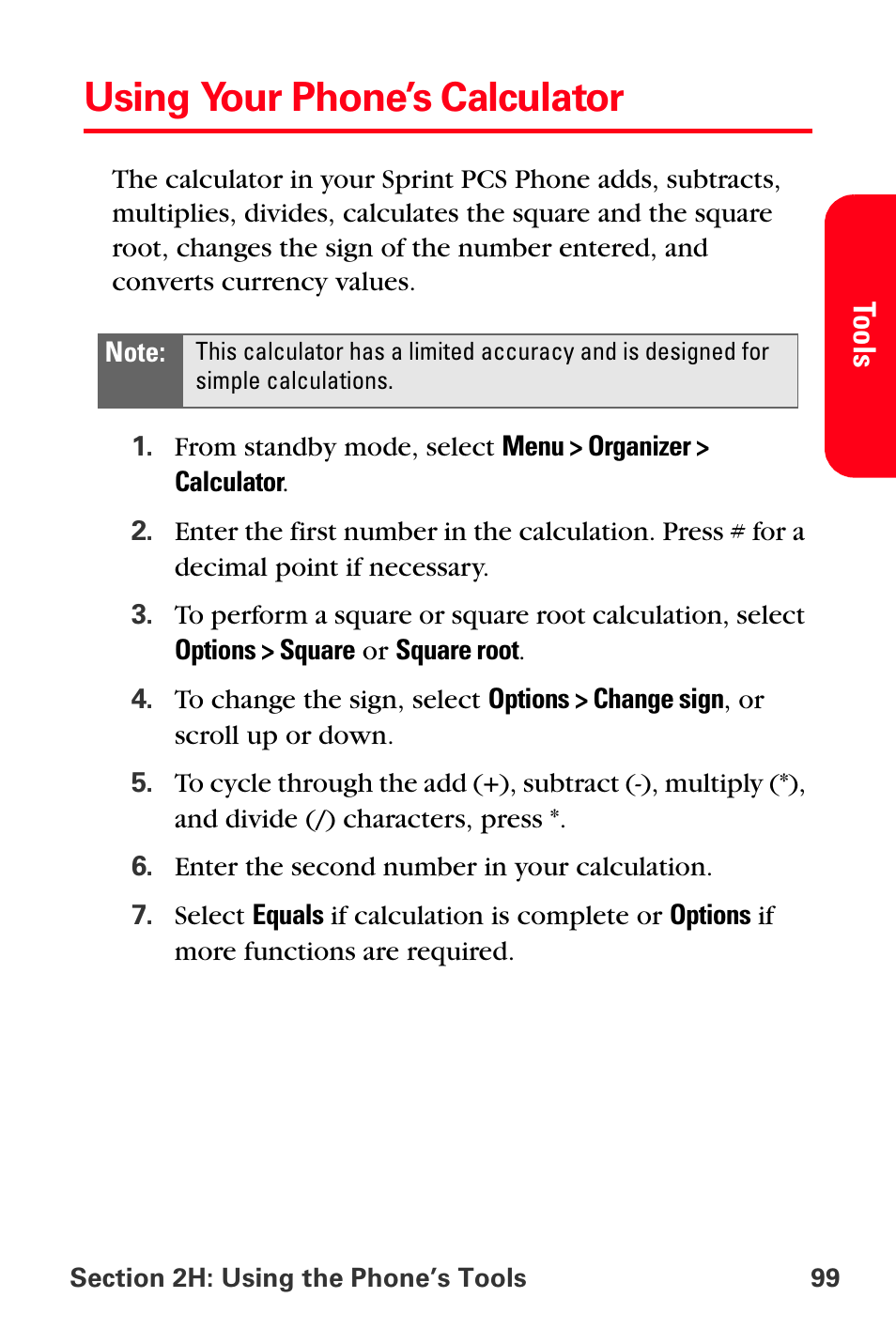 Using your phone’s calculator | Sprint Nextel PCS VI-3155I User Manual | Page 111 / 209