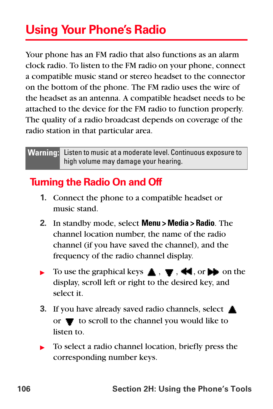 Using your phone’s radio, Turning the radio on and off | Sprint Nextel PCS VI-3155I User Manual | Page 118 / 209