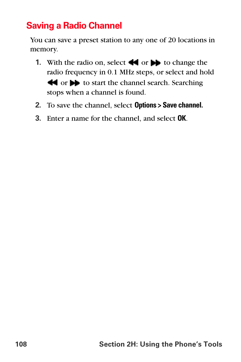 Saving a radio channel | Sprint Nextel PCS VI-3155I User Manual | Page 120 / 209