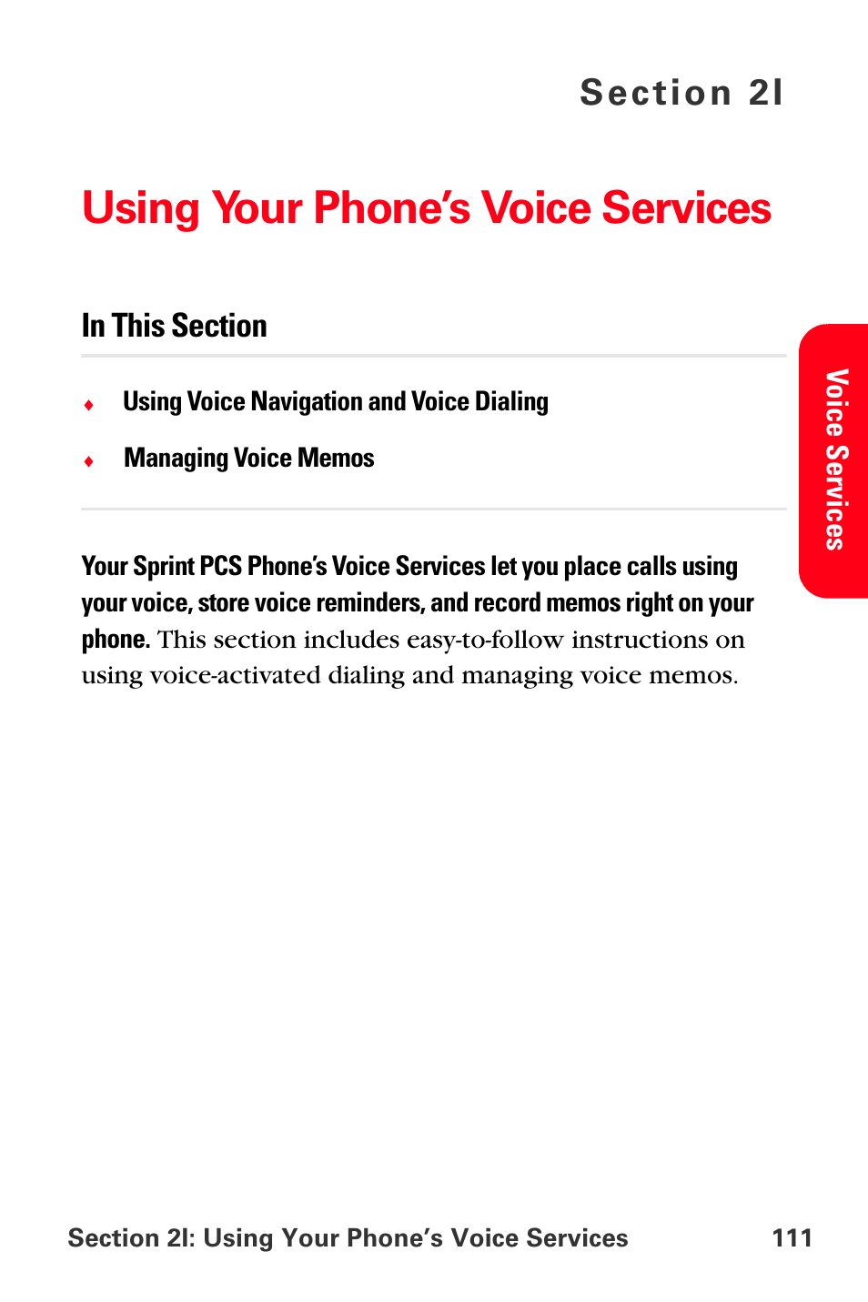 Using your phone’s voice services, 2i. using your phone’s voice services | Sprint Nextel PCS VI-3155I User Manual | Page 123 / 209
