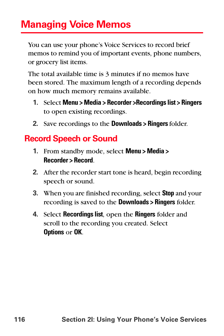 Managing voice memos, Record speech or sound | Sprint Nextel PCS VI-3155I User Manual | Page 128 / 209