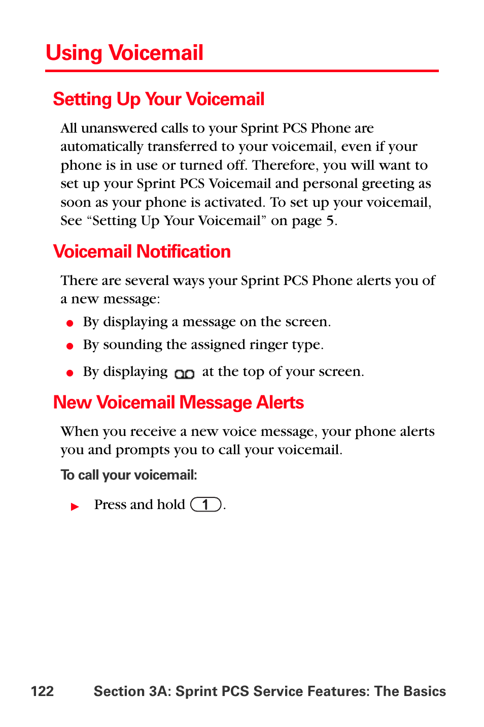 Using voicemail, Setting up your voicemail, Voicemail notification | New voicemail message alerts | Sprint Nextel PCS VI-3155I User Manual | Page 134 / 209