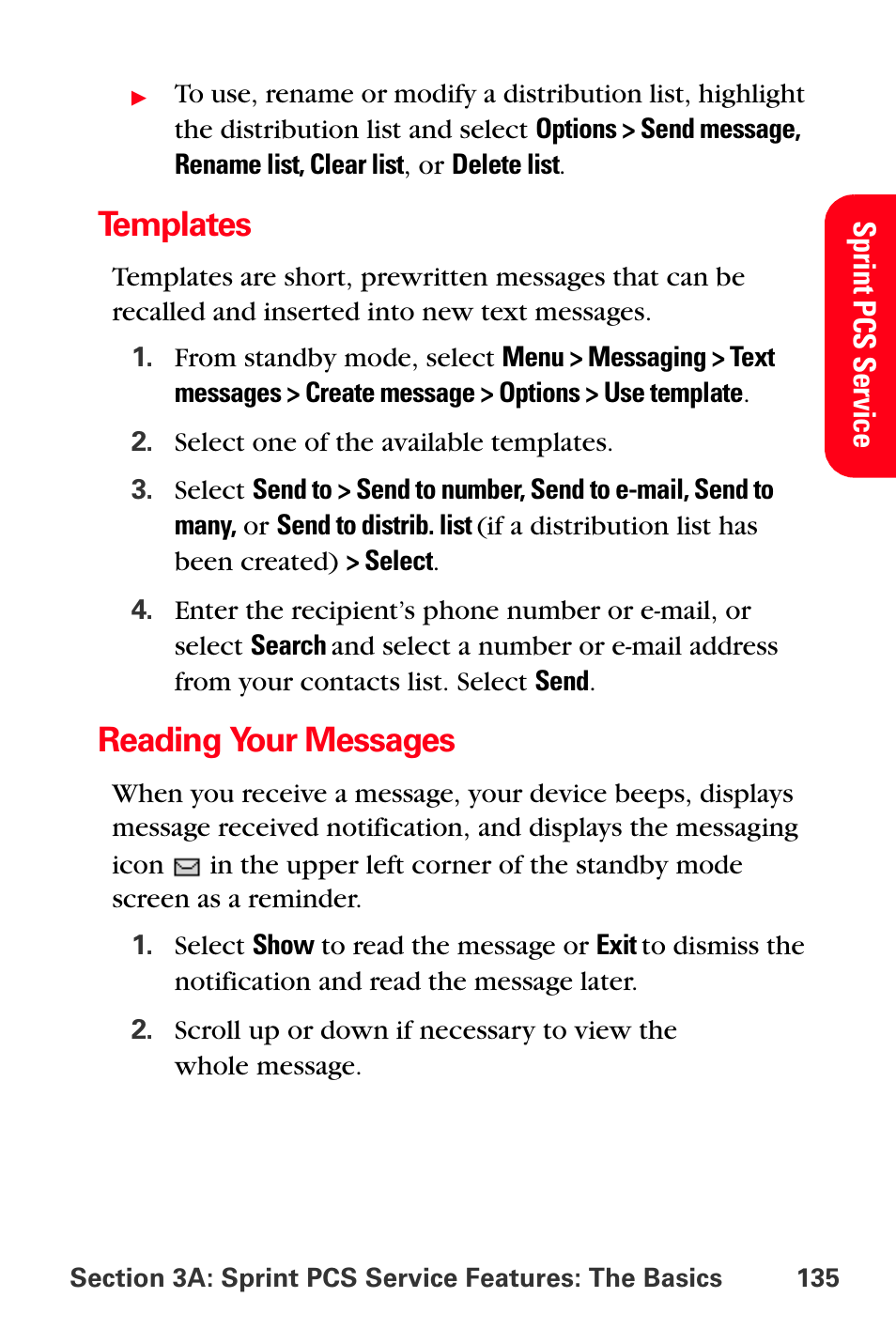 Templates, Reading your messages | Sprint Nextel PCS VI-3155I User Manual | Page 147 / 209