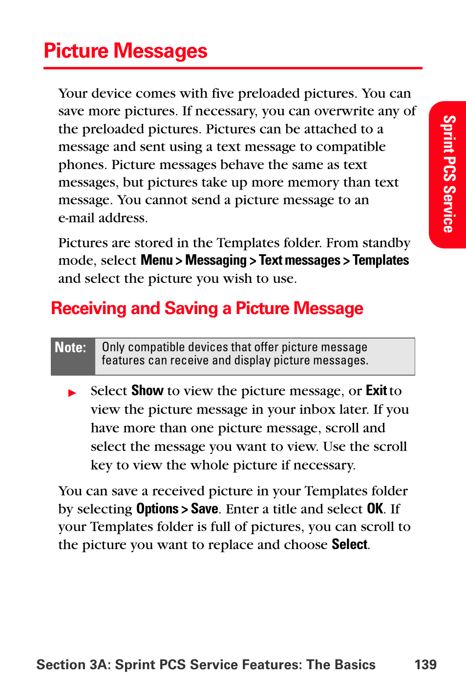 Picture messages, Receiving and saving a picture message | Sprint Nextel PCS VI-3155I User Manual | Page 151 / 209