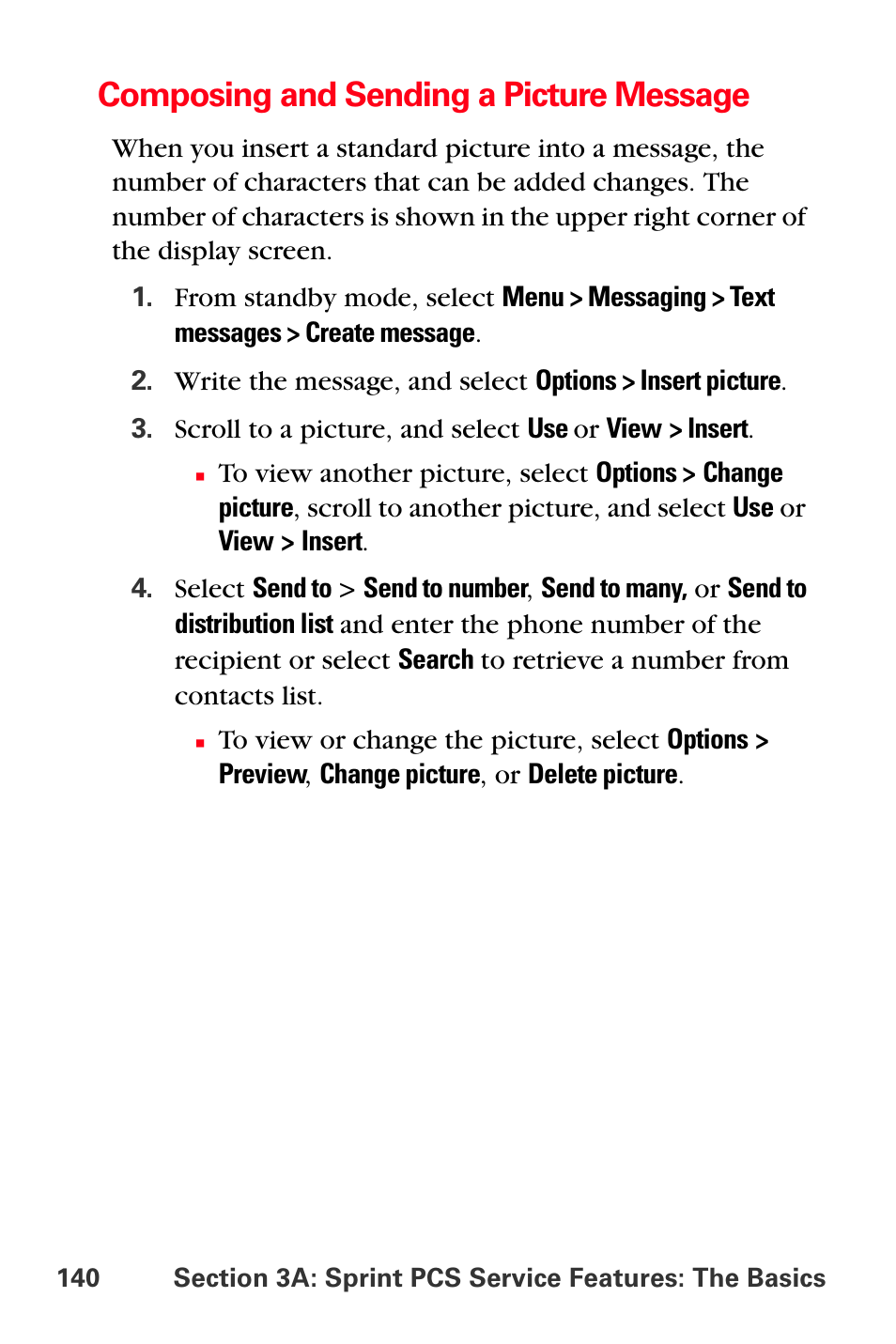 Composing and sending a picture message | Sprint Nextel PCS VI-3155I User Manual | Page 152 / 209