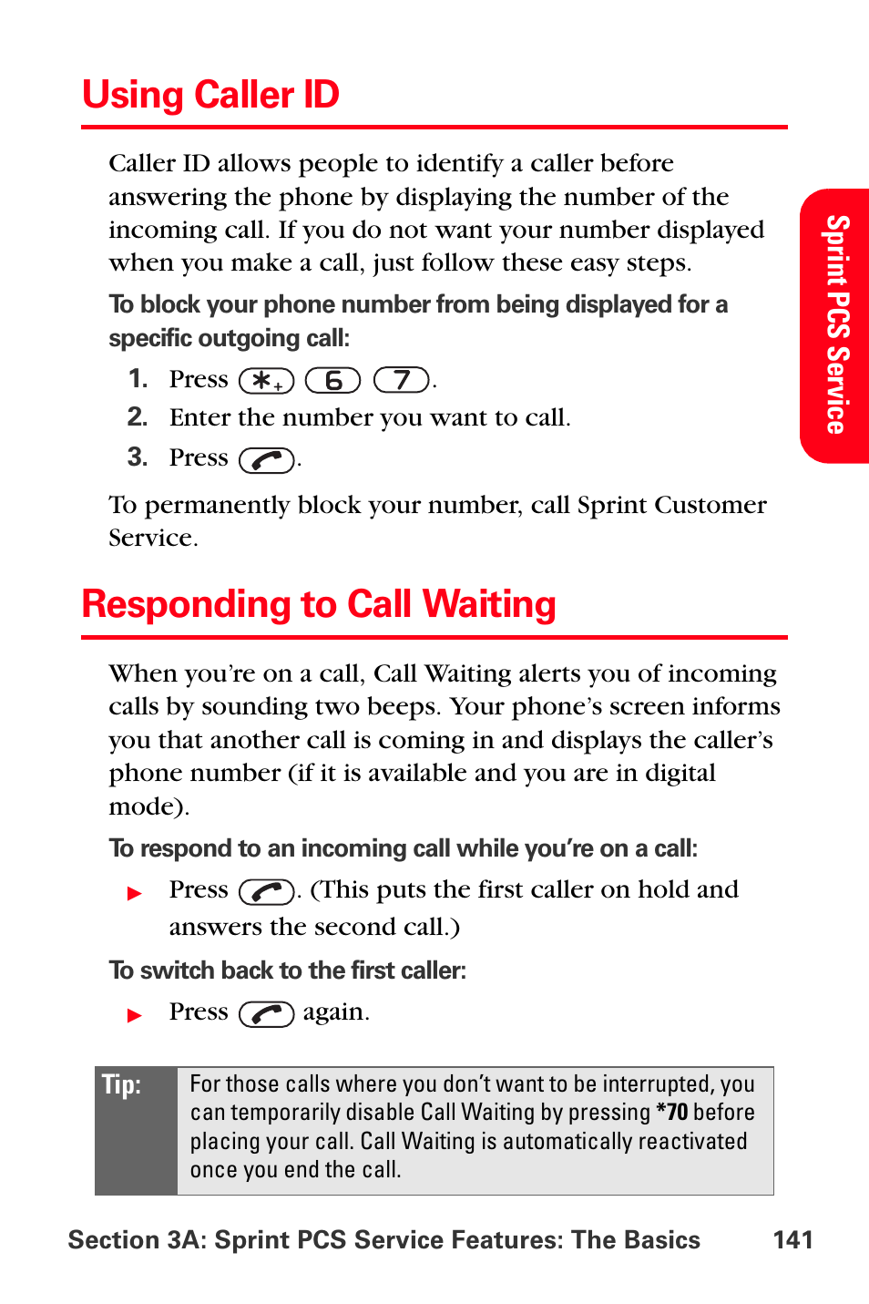 Using caller id, Responding to call waiting | Sprint Nextel PCS VI-3155I User Manual | Page 153 / 209