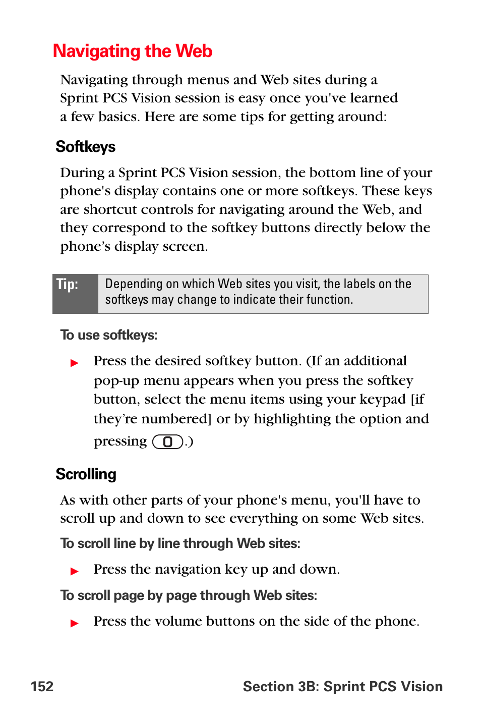 Navigating the web | Sprint Nextel PCS VI-3155I User Manual | Page 164 / 209