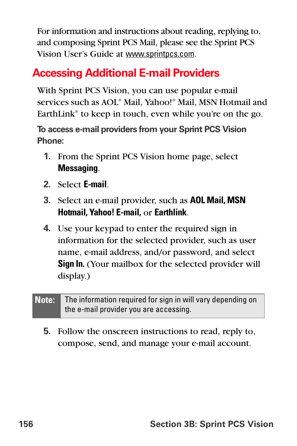 Accessing additional e-mail providers | Sprint Nextel PCS VI-3155I User Manual | Page 168 / 209