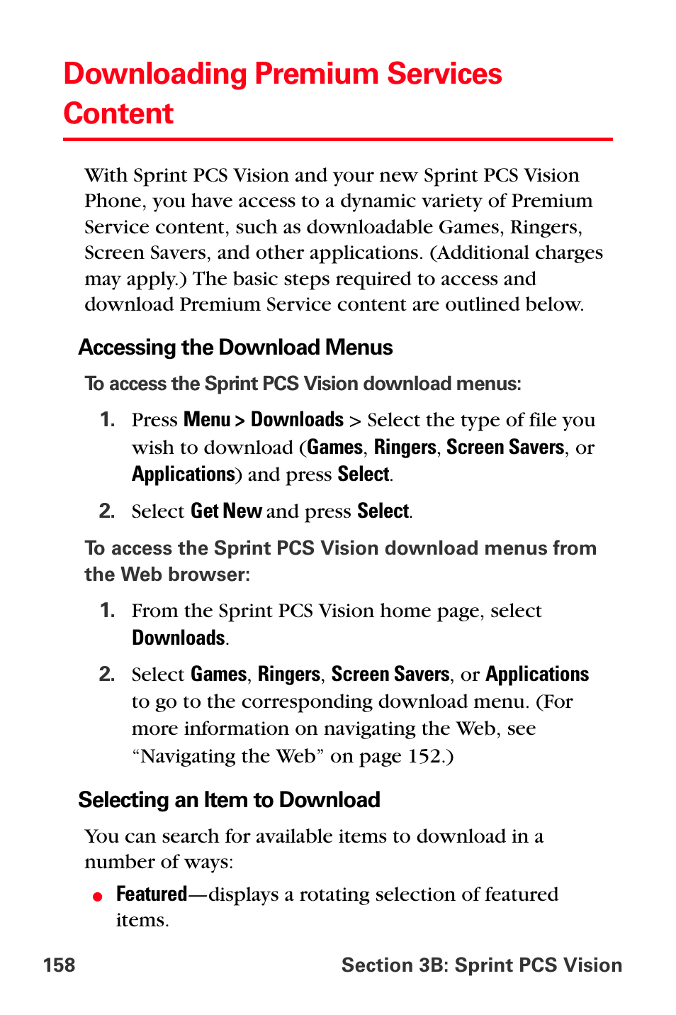 Downloading premium services content | Sprint Nextel PCS VI-3155I User Manual | Page 170 / 209