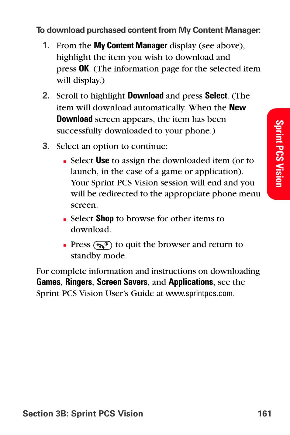 Sprint p cs v ision | Sprint Nextel PCS VI-3155I User Manual | Page 173 / 209