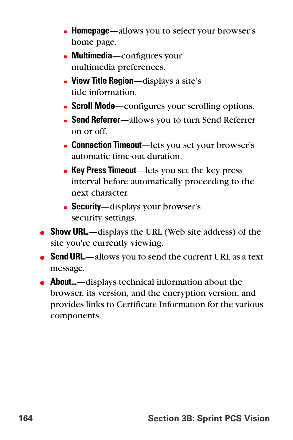 Multimedia —configures your multimedia preferences, Scroll mode —configures your scrolling options | Sprint Nextel PCS VI-3155I User Manual | Page 176 / 209