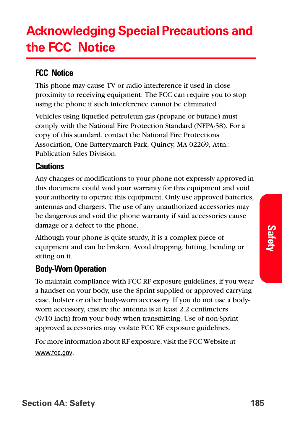 Safety | Sprint Nextel PCS VI-3155I User Manual | Page 197 / 209