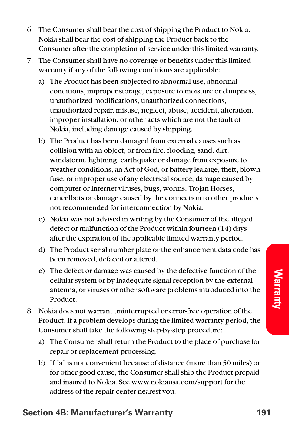 Wa rranty | Sprint Nextel PCS VI-3155I User Manual | Page 203 / 209