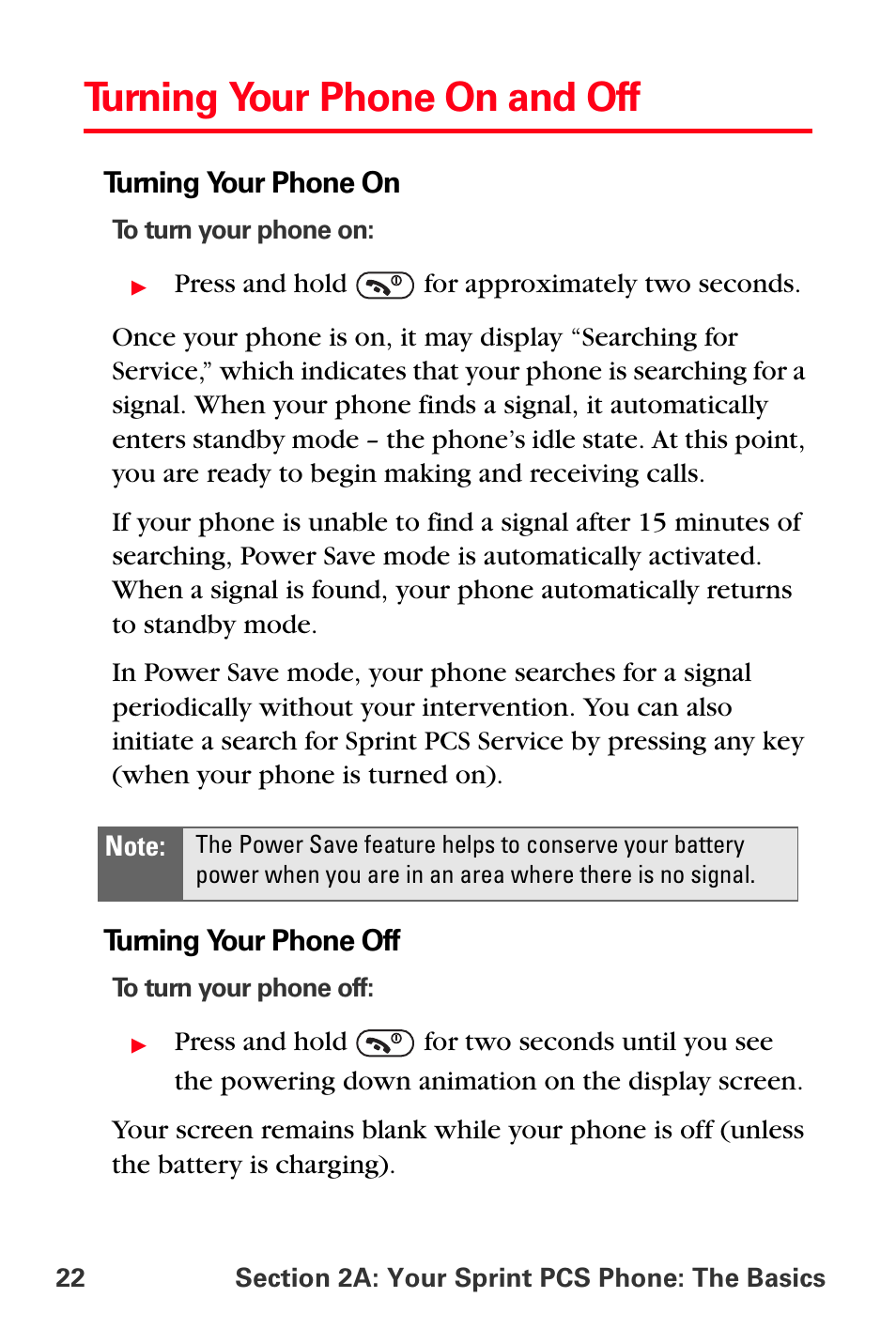 Turning your phone on and off | Sprint Nextel PCS VI-3155I User Manual | Page 34 / 209