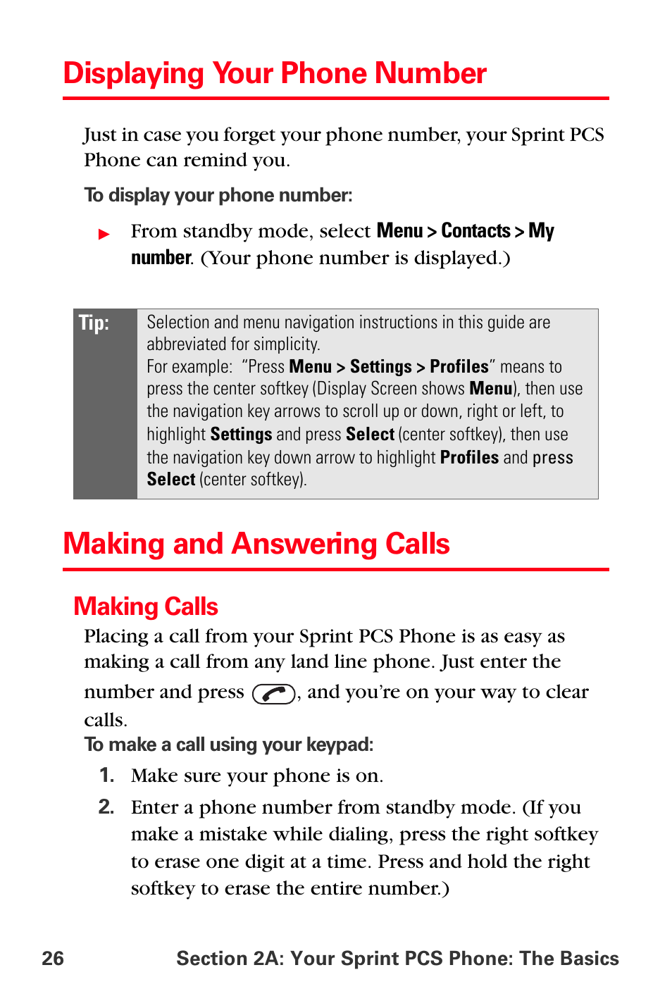 Displaying your phone number, Making and answering calls, Making calls | Sprint Nextel PCS VI-3155I User Manual | Page 38 / 209