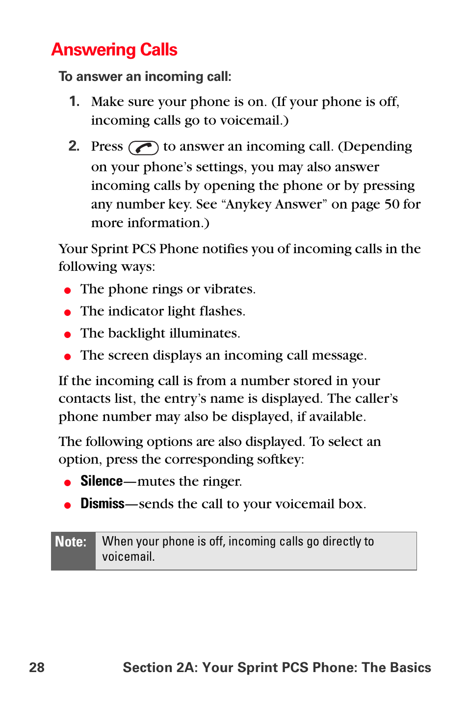 Answering calls | Sprint Nextel PCS VI-3155I User Manual | Page 40 / 209