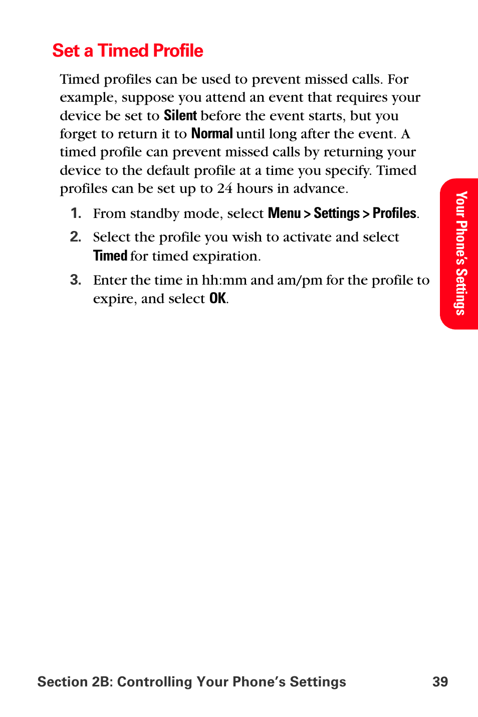 Set a timed profile | Sprint Nextel PCS VI-3155I User Manual | Page 51 / 209