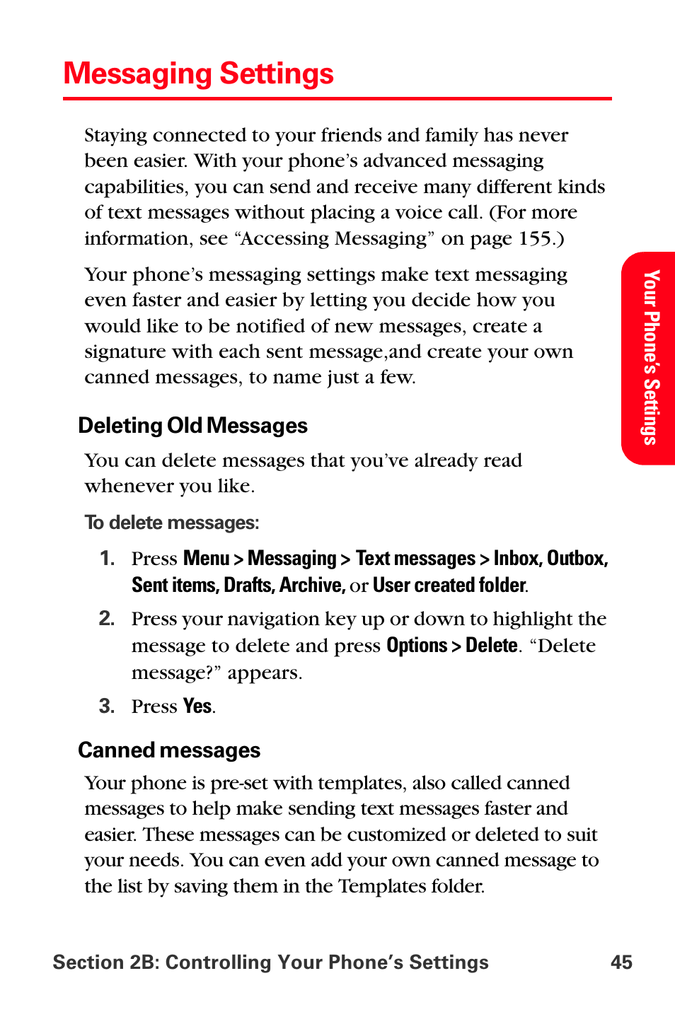 Messaging settings | Sprint Nextel PCS VI-3155I User Manual | Page 57 / 209