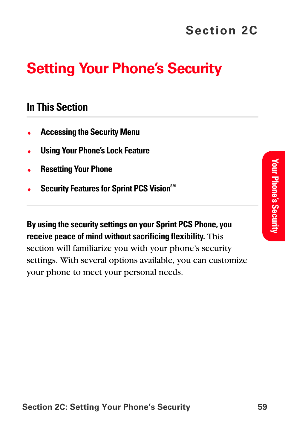 Setting your phone’s security, 2c. setting your phone’s security | Sprint Nextel PCS VI-3155I User Manual | Page 71 / 209