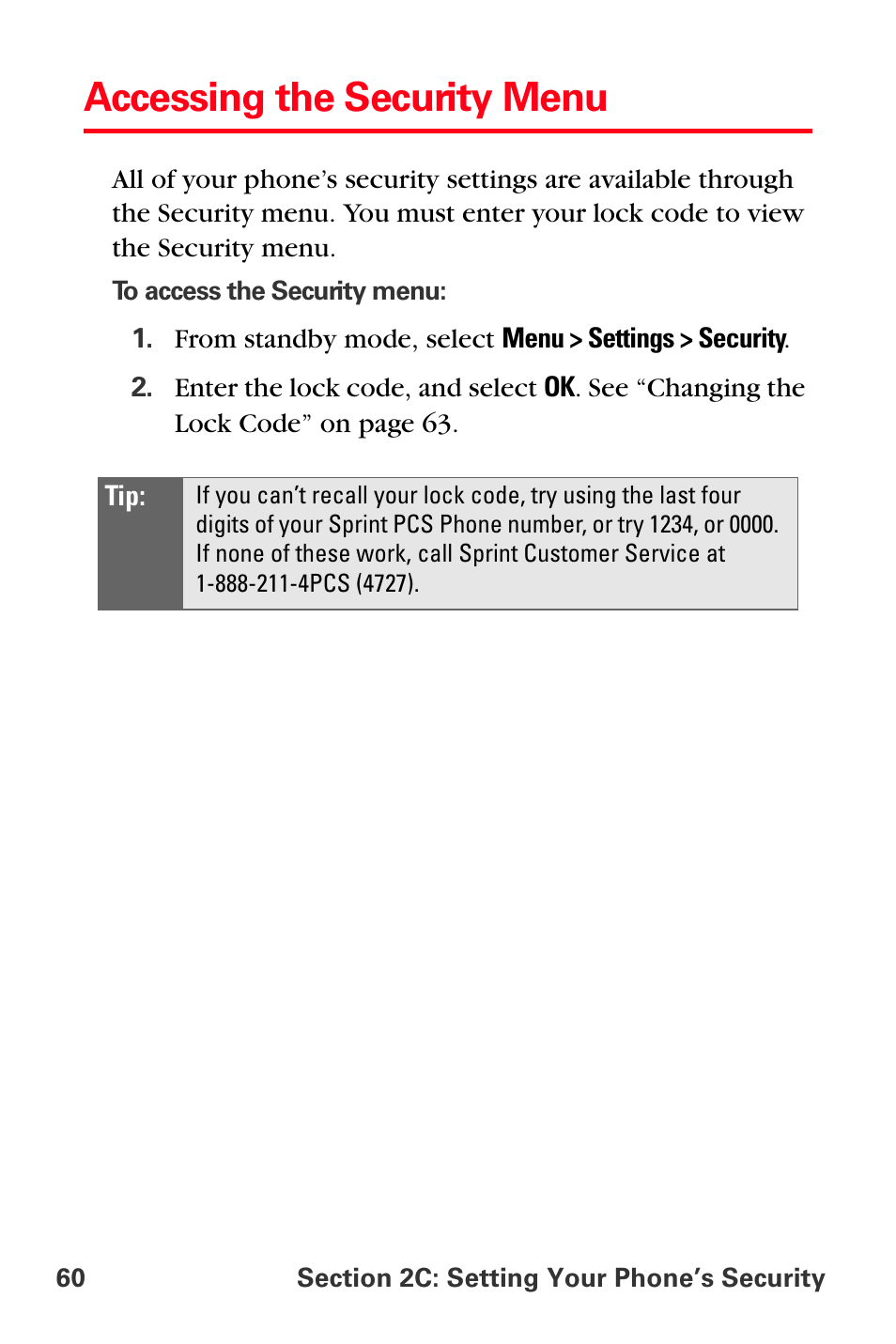 Accessing the security menu | Sprint Nextel PCS VI-3155I User Manual | Page 72 / 209