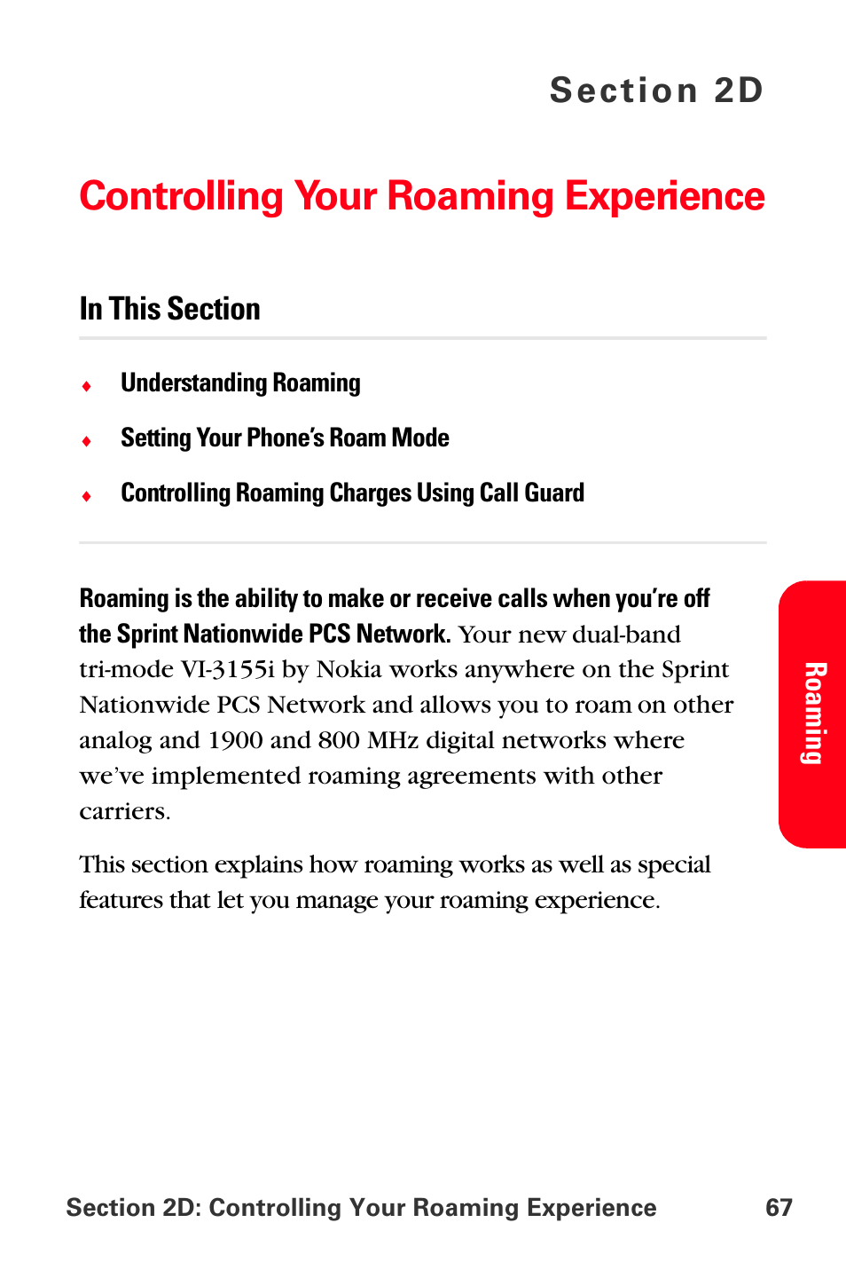 Controlling your roaming experience, 2d. controlling your roaming experience | Sprint Nextel PCS VI-3155I User Manual | Page 79 / 209